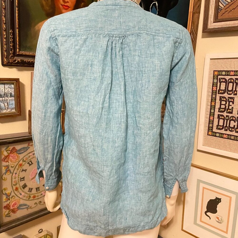 J.Crew Baird McNutt Irish Linen Blue Button-Front Long Sleeve Womens Top Size OP - Picture 4 of 5